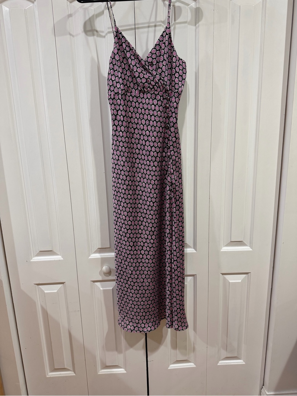 NWOT Zara Pink and Black floral Maxi Satin Slit Dress
